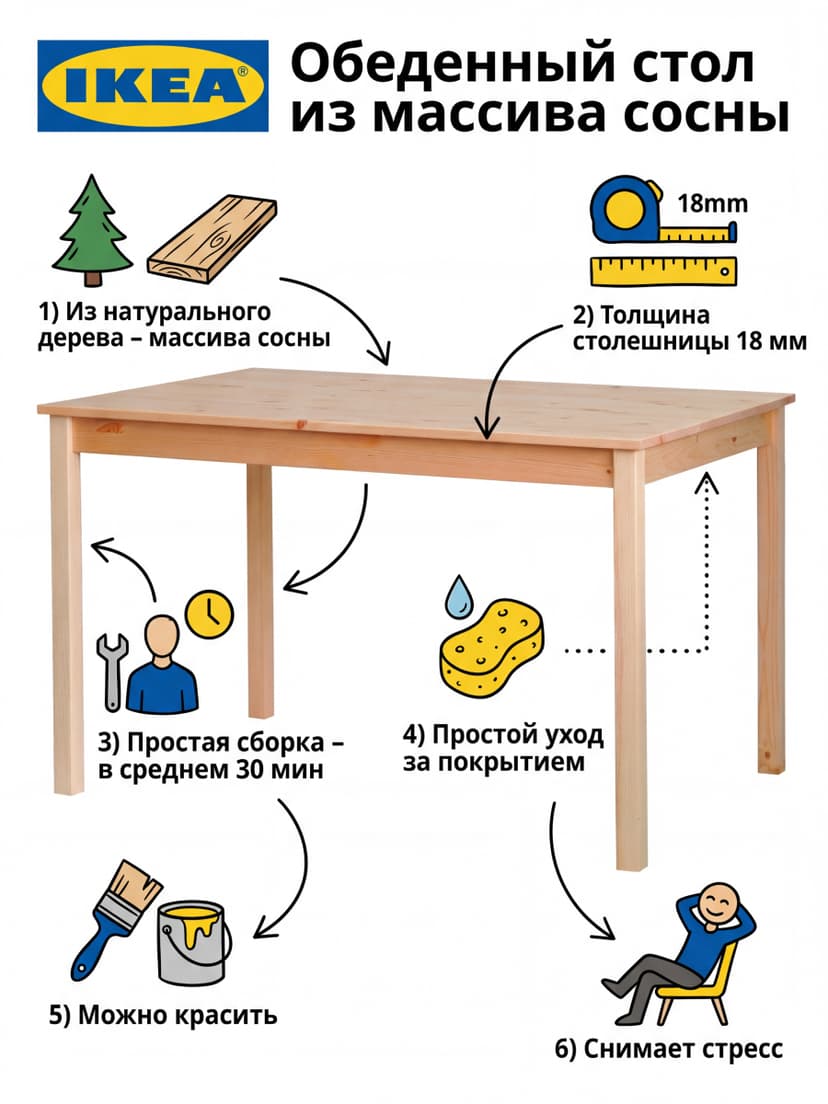 Стол кухонный INGO 120х75 без отделки(FSM BY/112 08.02.075.03 00084)