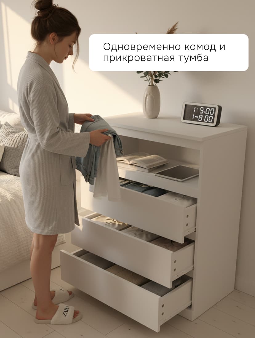 Комод 70х35х89 Марм, с ящиками для одежды и игрушек, в прихожую, детскую, 3 ящика и ниша