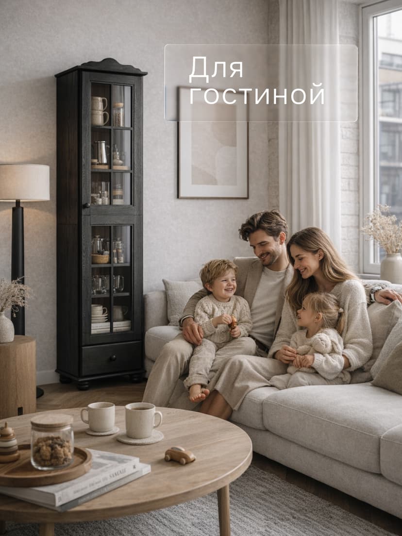 Шкаф с витриной Бритта 2 дв (1 СБ), черный бейц (FSM BY/112 08.02. 075.03 00084)