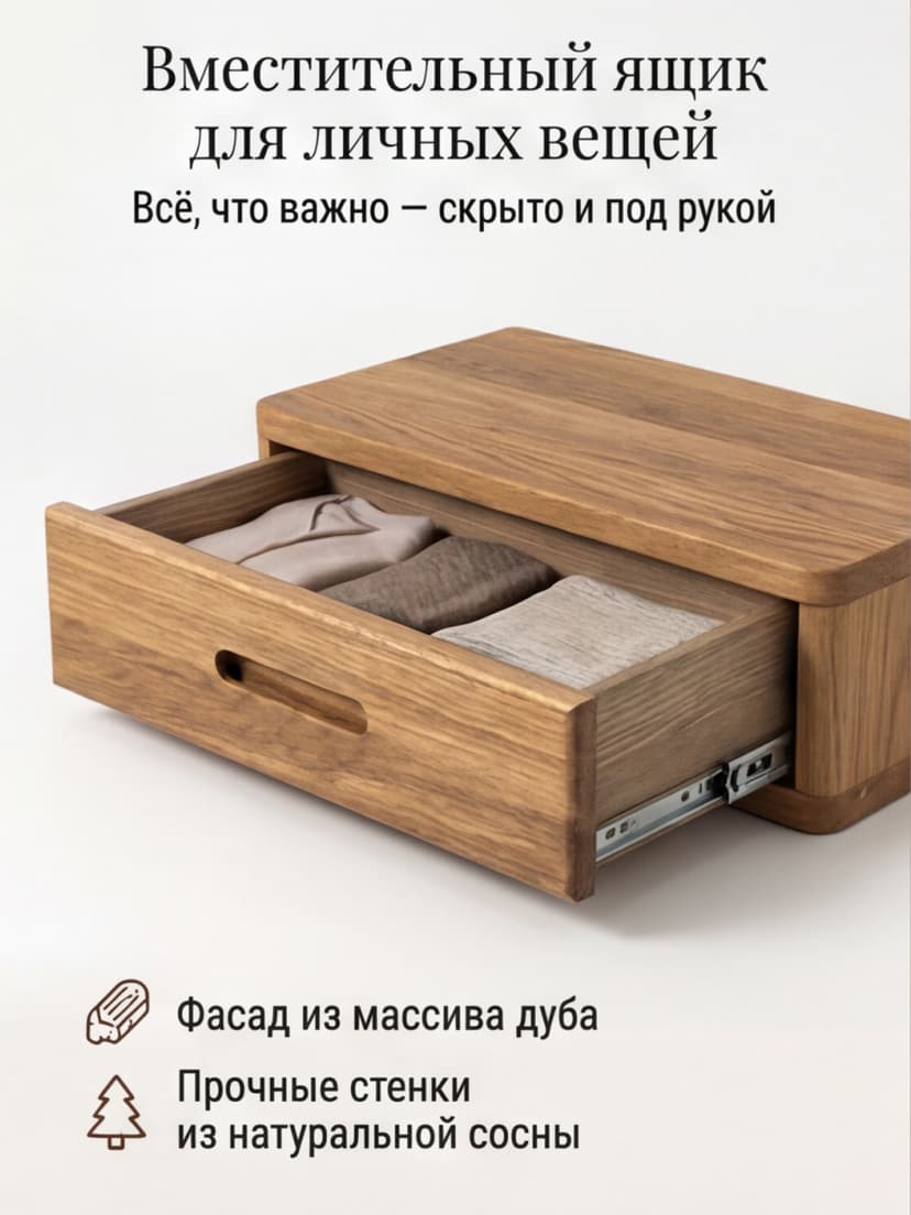 Тумба прикроватная, 47х29х14.5, Мелания, подвесная, с ящиком, массив дуба