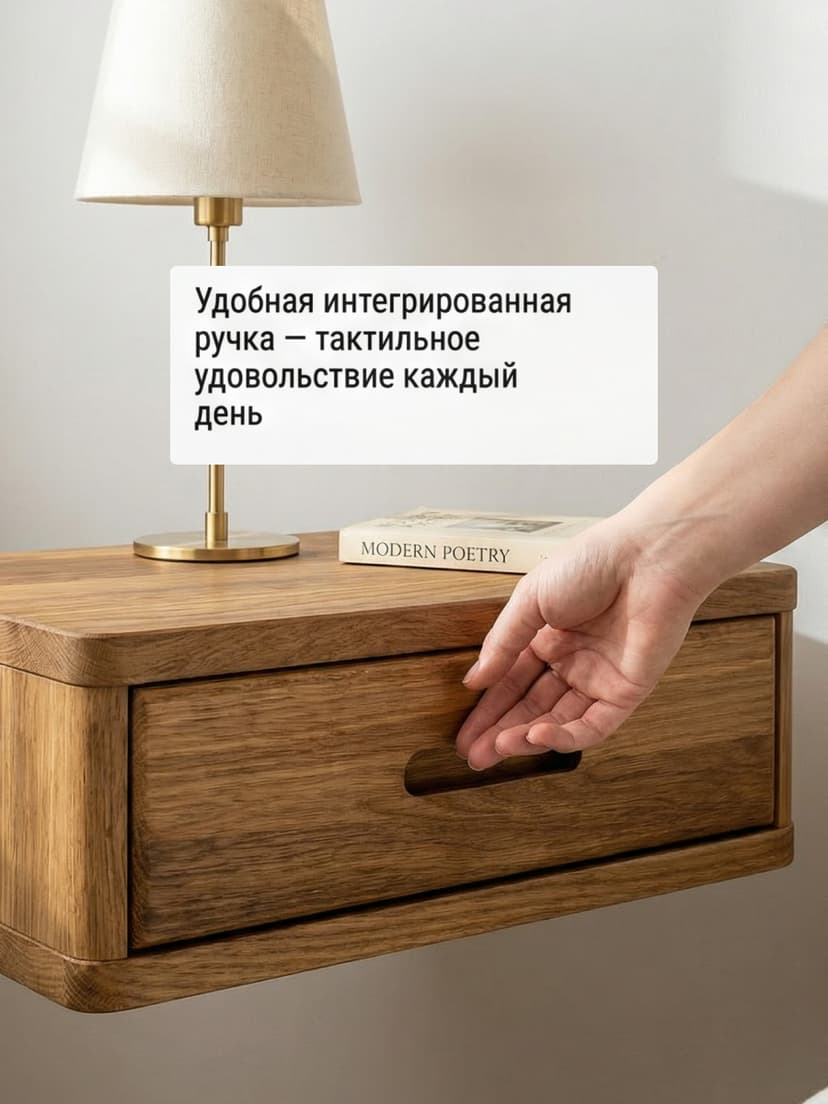 Тумба прикроватная, 47х29х14.5, Мелания, подвесная, с ящиком, массив дуба