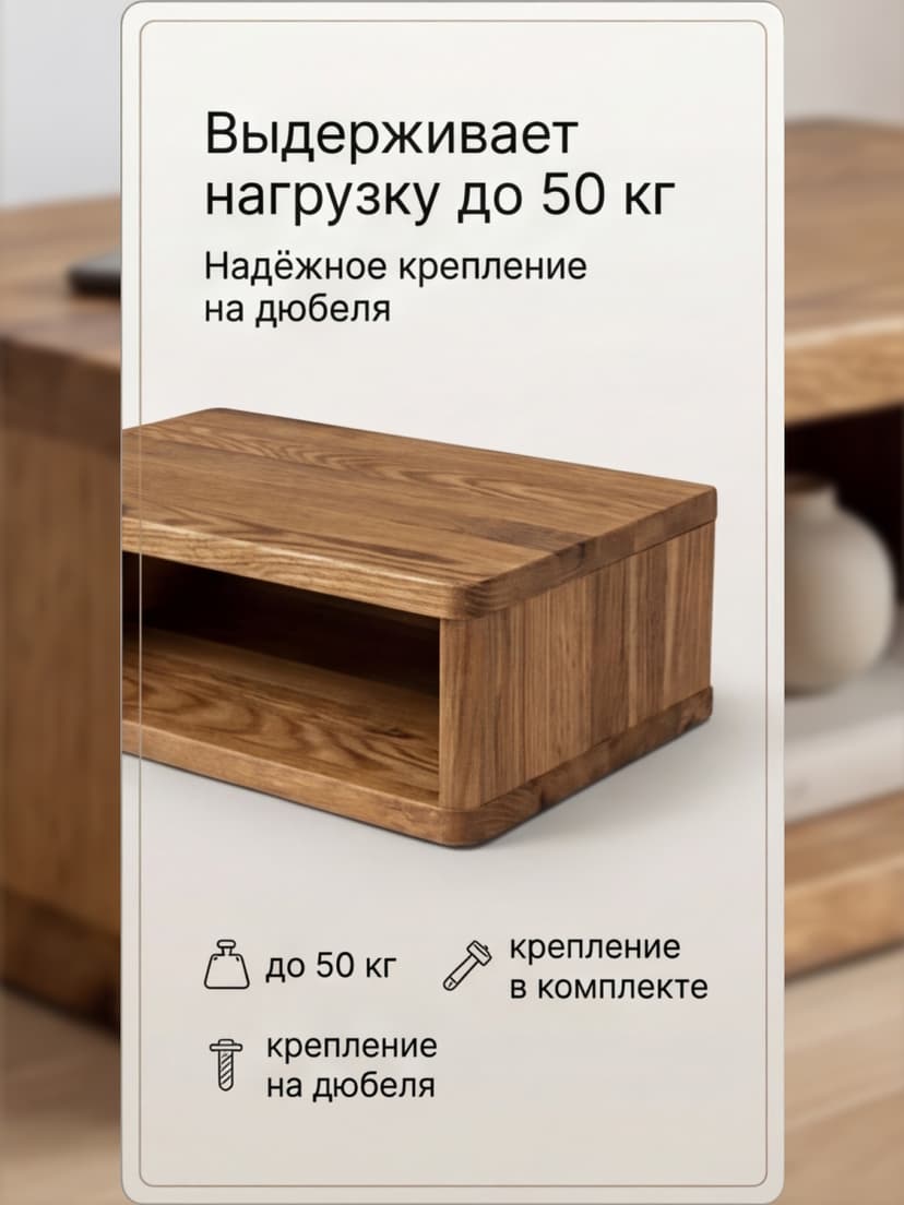 Тумба прикроватная, 47х29х14.5, Мелания, подвесная, с полкой, массив дуба, лак