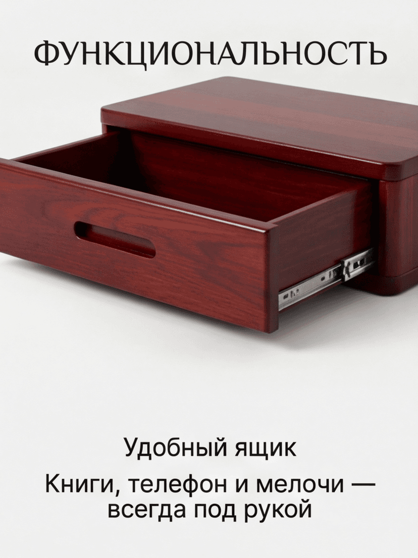 Тумба прикроватная, 47х29х15, Мелания, подвесная, с ящиком, красный, массив березы