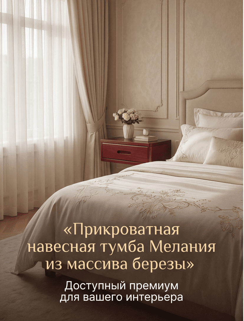 Тумба прикроватная, 47х29х15, Мелания, подвесная, с ящиком, красный, массив березы