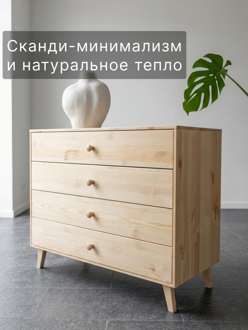 Комод "Сосновая классика" 60 см/сосна/без отделки(FSM BY/112 08.02.075.03 00084), бежевый — фото 3