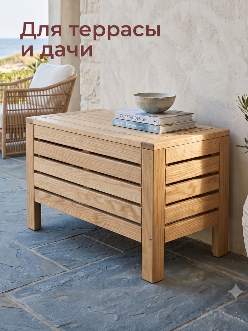 Сундук скамья 72×37×45, Эпларо, деревянный, для хранения вещей и как скамья, бежевый (бейц), Dipriz — фото 3