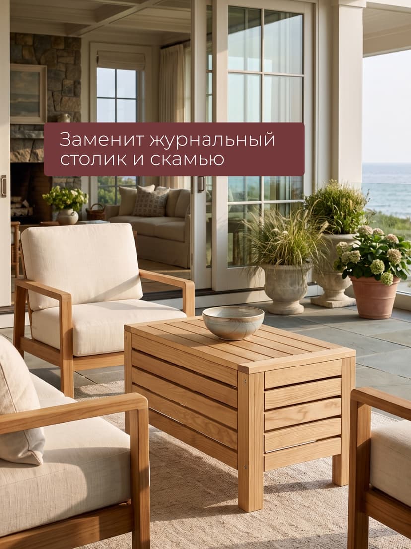 Сундук скамья 72×37×45, Эпларо, деревянный, для хранения вещей и как скамья, бежевый (бейц), Dipriz — фото 5