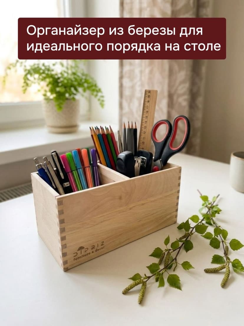 Органайзер настольный 22×11×11, 2 отделения, массив берёзы без покрытия