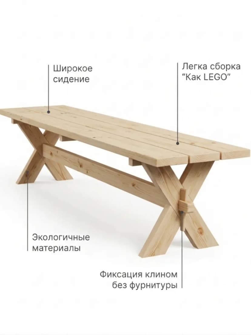 Скамейка садовая, 200х44х44, Осло, для кухни, банкетка в прихожую, из массива дерева, без отделки, Dipriz
