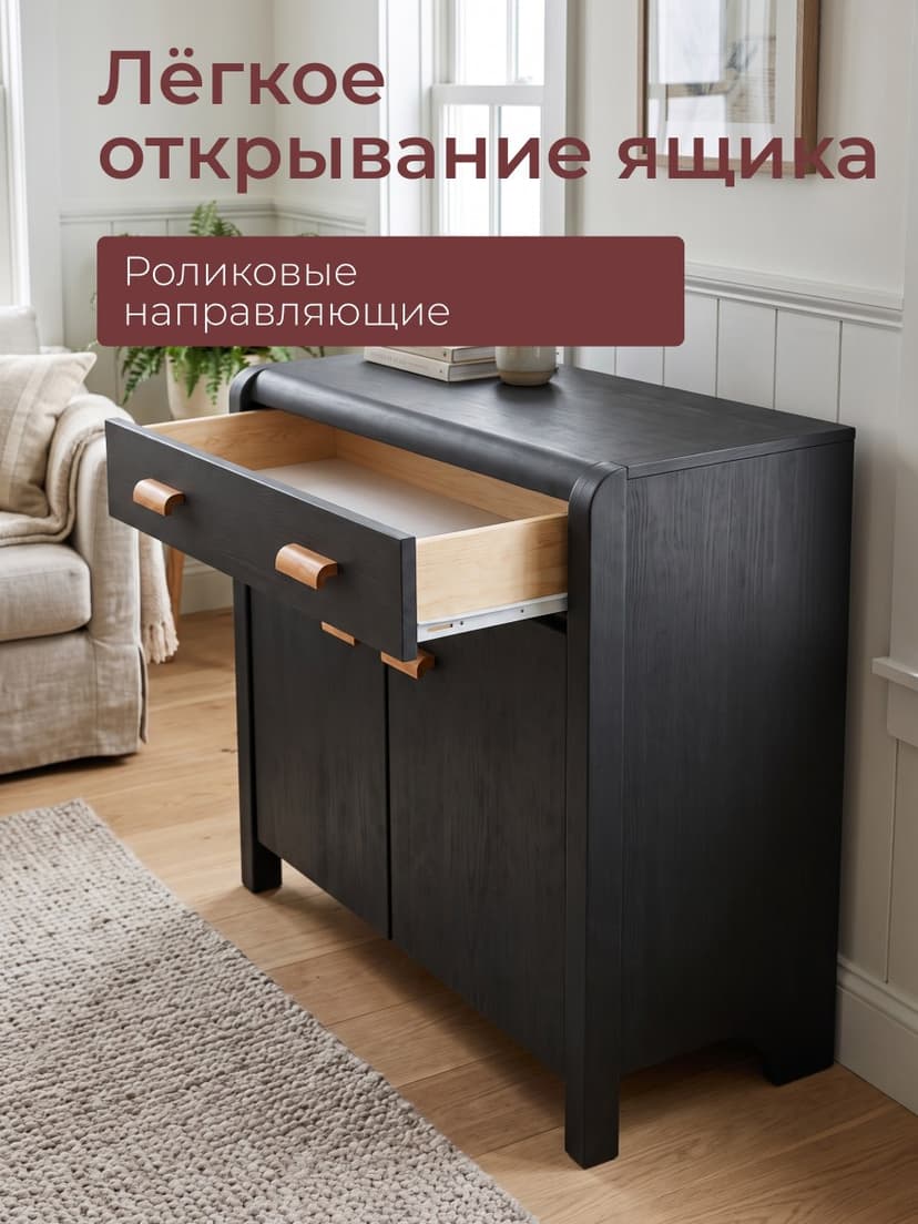 Комод Мадейра из массива сосны с дубовыми ручками, серый — фото 8