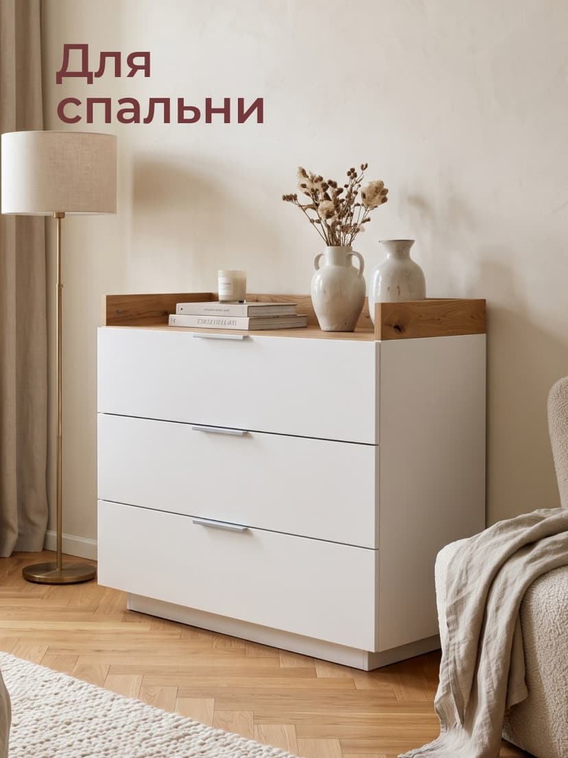 Парящий комод для одежды Меламин 3 ящика, 90х42х80 см, белый/артизан, ЛДСП — фото 6