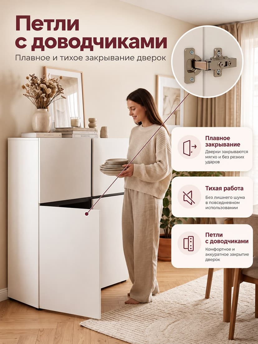 Комод высокий Лайн 4дв Н1390х1194х400, ЛДСП, белый — фото 6