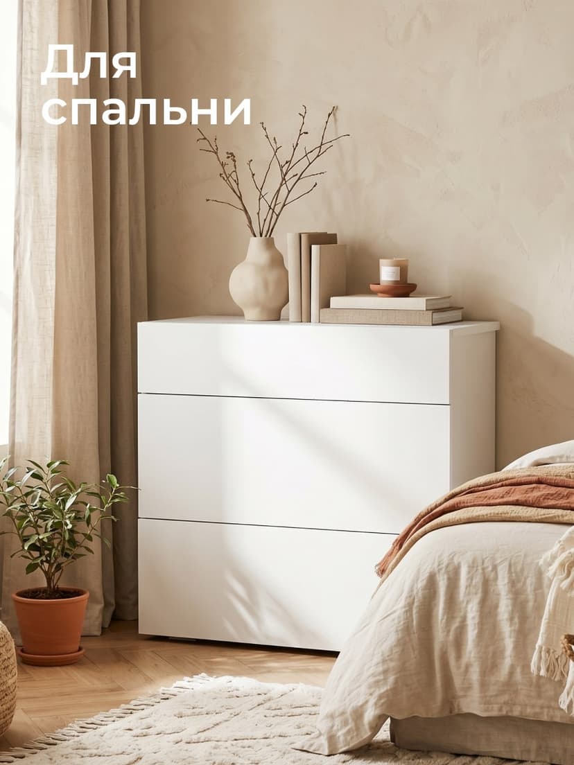 Комод Оланд без ручек белый 3 ящика для вещей и одежды, ЛДСП — фото 5
