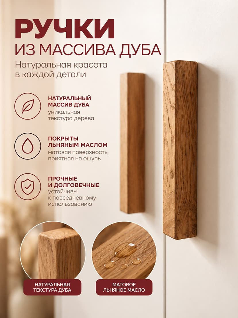 Шкаф для одежды Моби 90×58×187, 4 двери, 2 полки, белый, ручки из массива дуба — фото 11