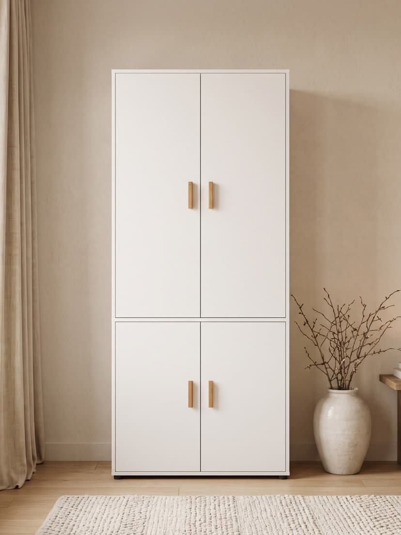 Шкаф для одежды Моби 90×58×187, 4 двери, 2 полки, белый, ручки из массива дуба — фото 2