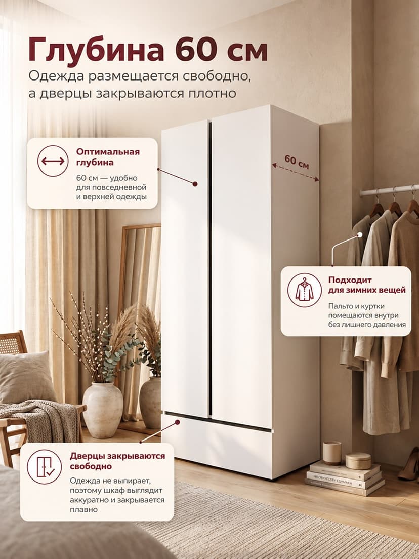 Шкаф Лайн 2дв+1ящ Н2100х890х595, ЛДСП, белый — фото 8